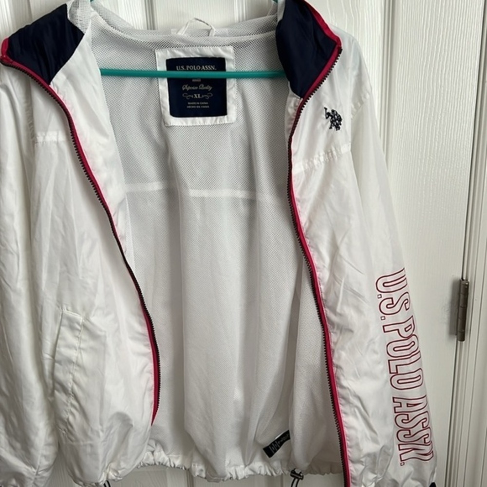 US Polo Assn White Windbreaker Jacket Full Zip Lightweight XL - Picture 9 of 9